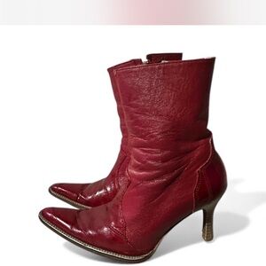 Red Leather Ankle Boots